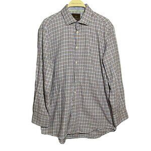 Tattersall Houndstooth Dress Shirt Button Men Size 16.5 32 33 Preppy Workwear